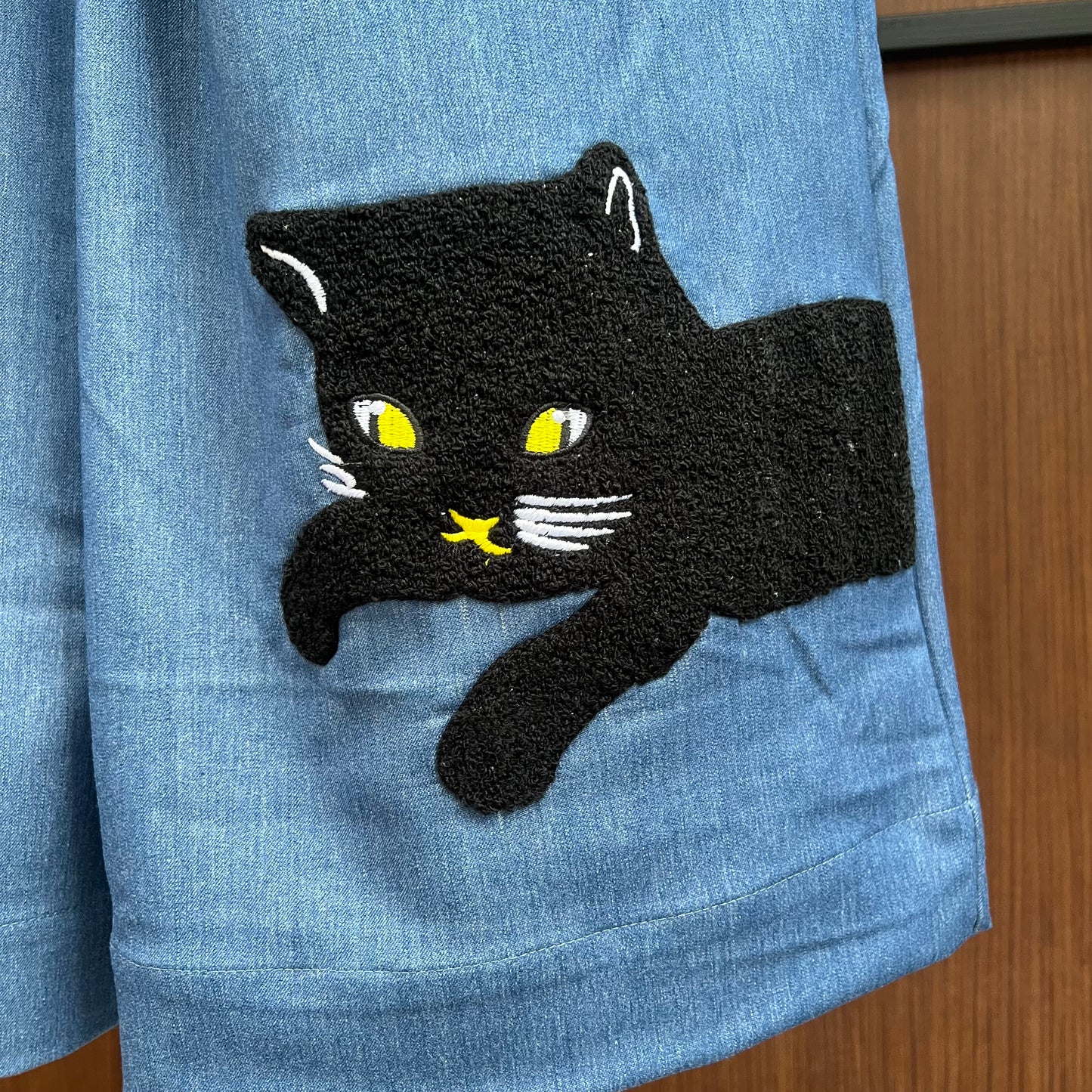 Big fluffy cat embroidery denim skirt pants