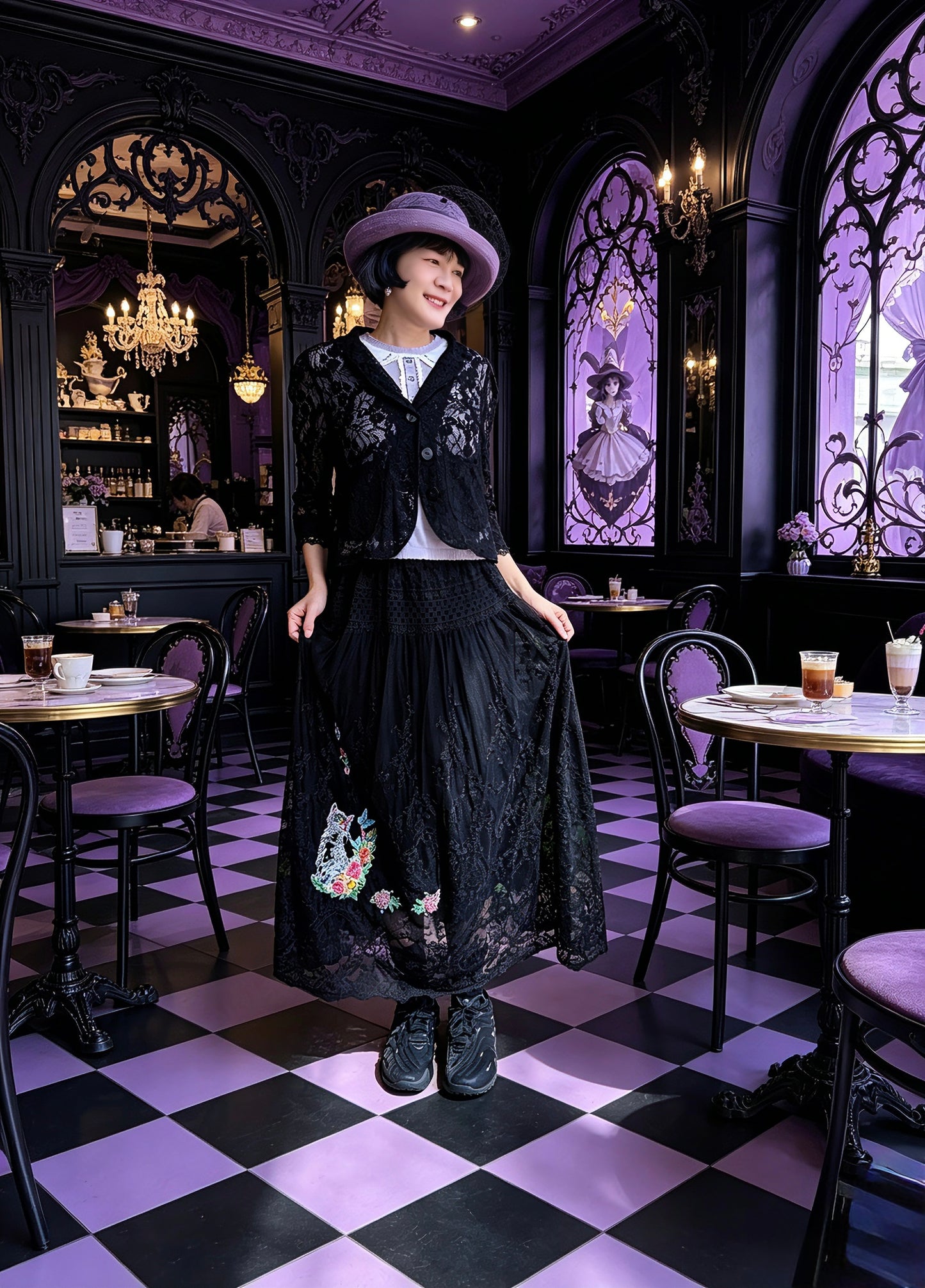Embroidery and hand painted lace skirt