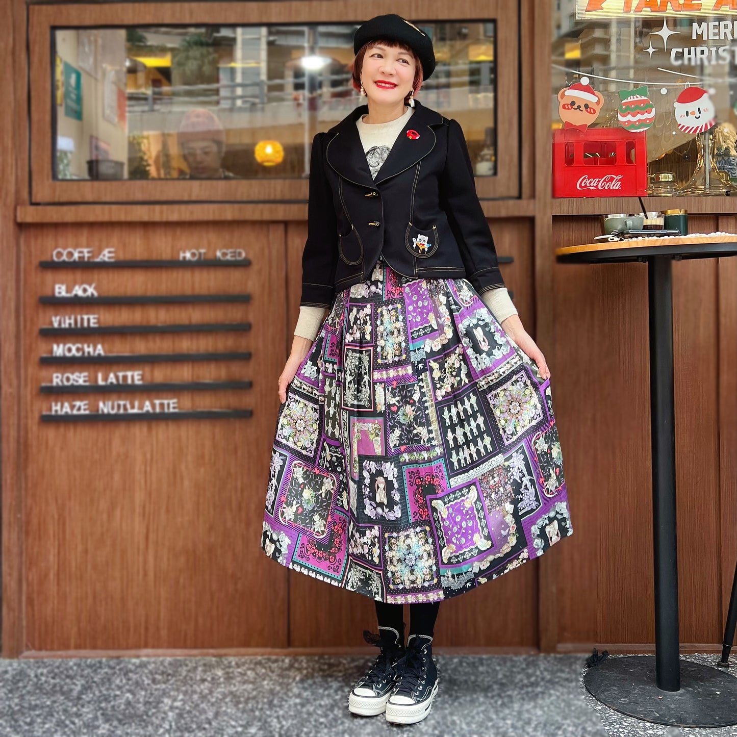 Gothic patch animals pattern mid skirt