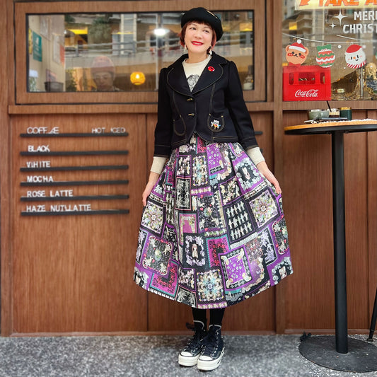 Gothic patch animals pattern mid skirt