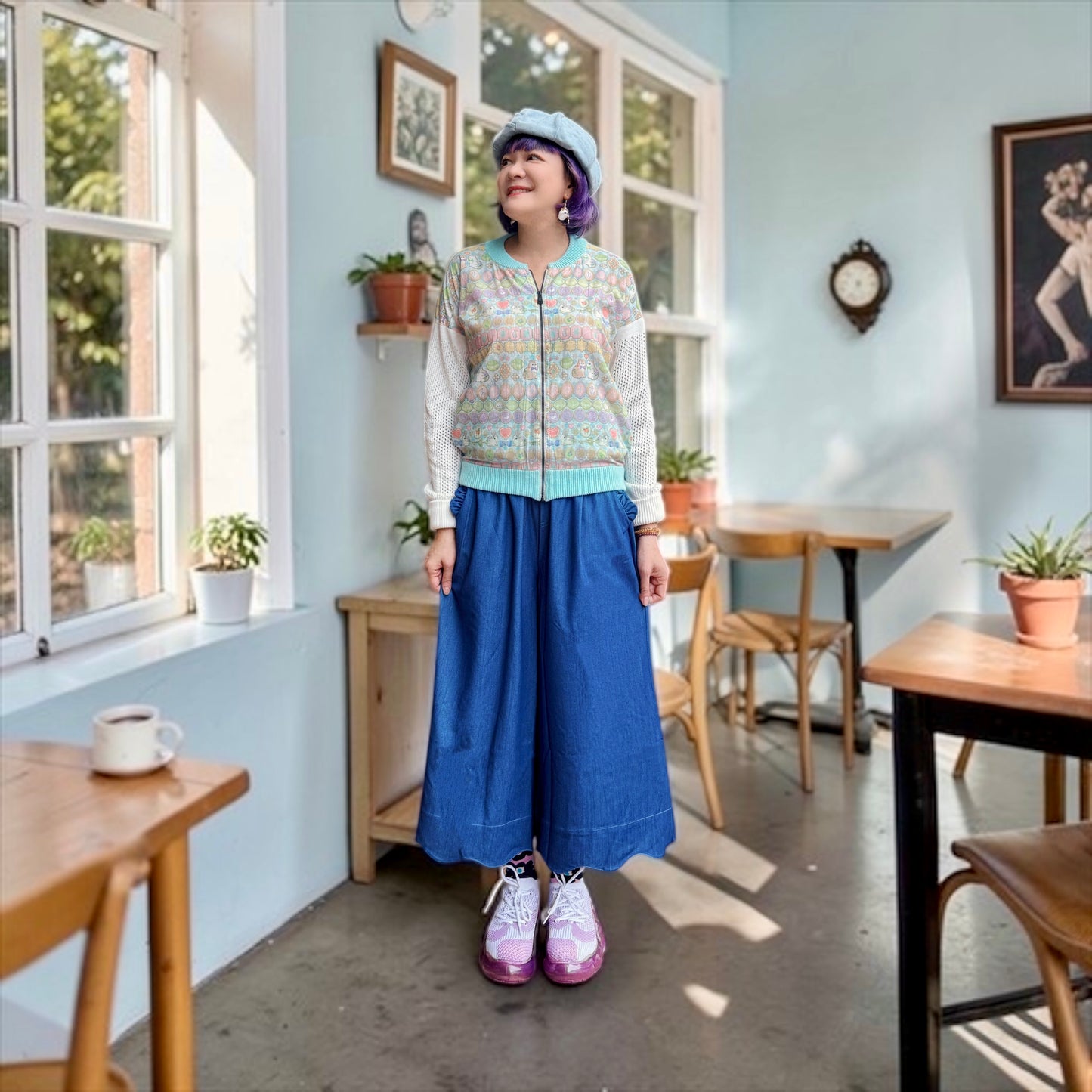 Animal jewelry pattern cotton pointelle cardigan