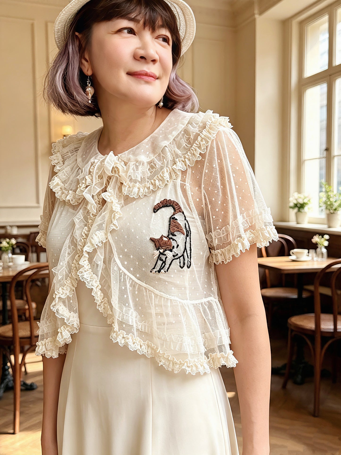 Hand embroidery cat Lolita cardigan