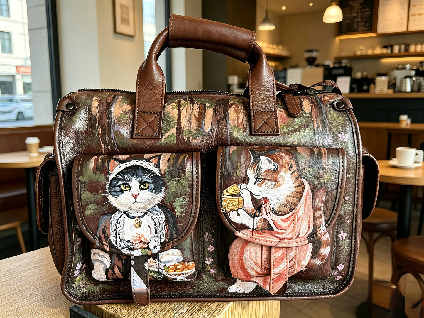 Cats in the forest leather bag