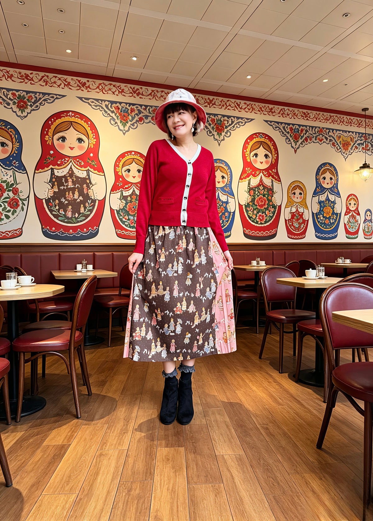 Russian doll girl duo color skirt