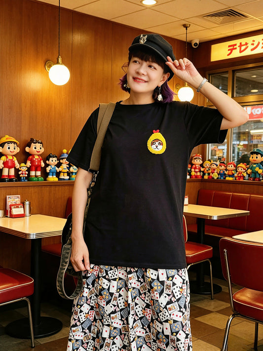 Tempura cat hand embroidery tee