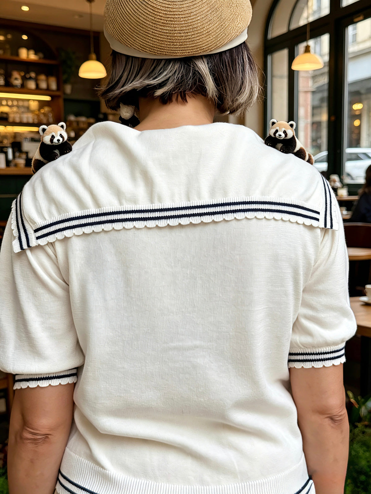 Cat embroidery sailor sweater / cardigan