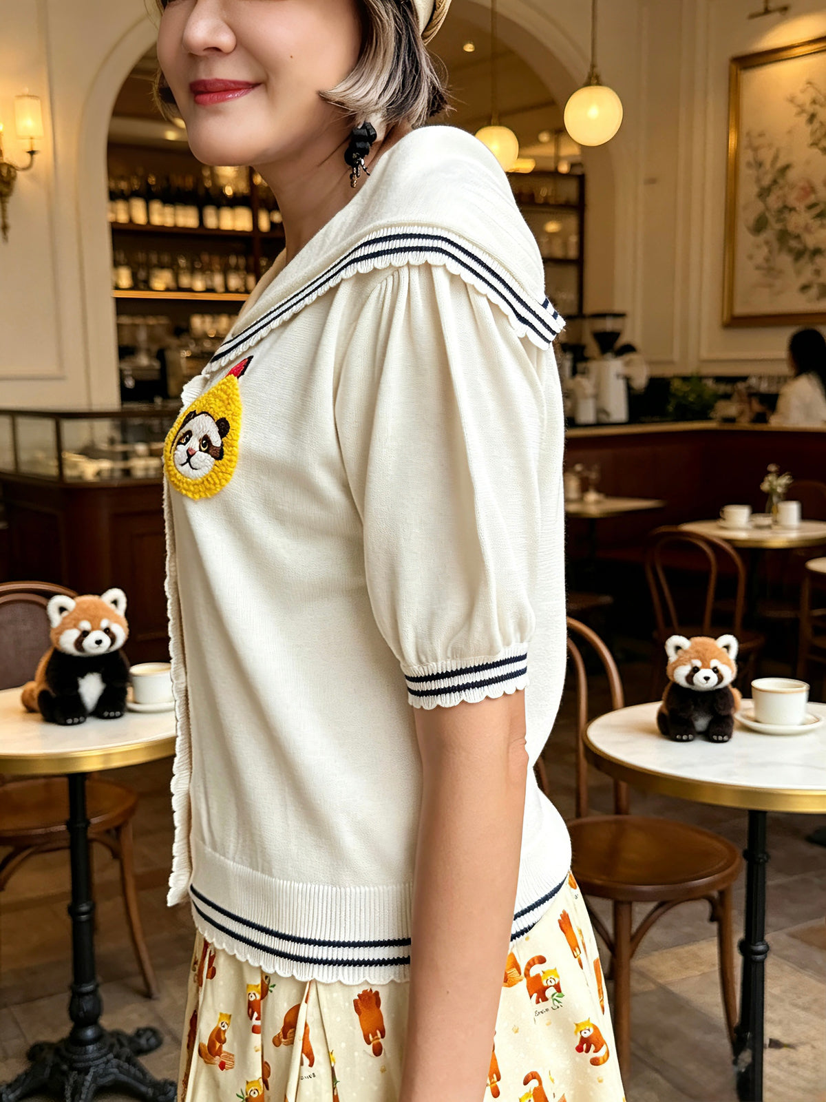Cat embroidery sailor sweater / cardigan
