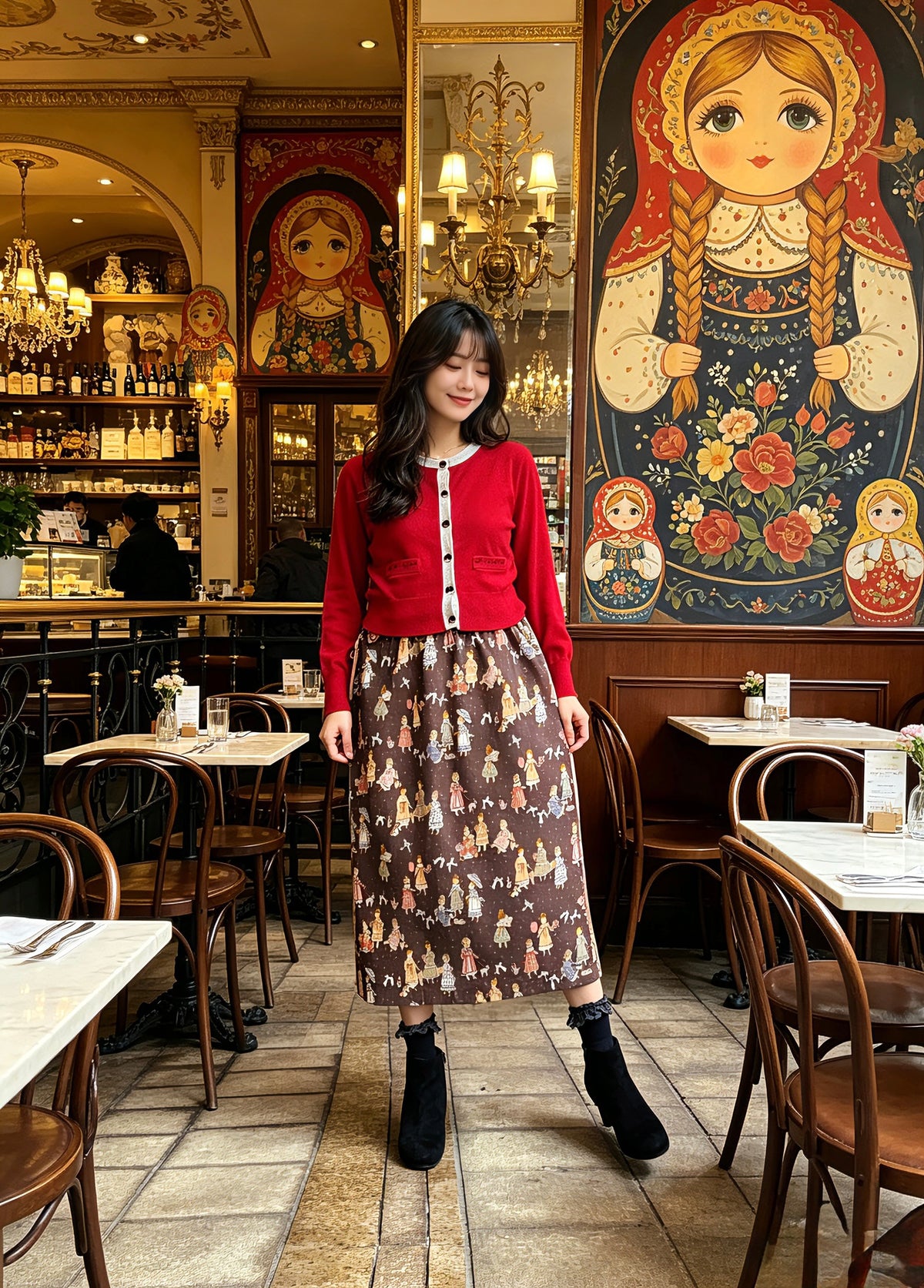 Russian doll girl duo color skirt