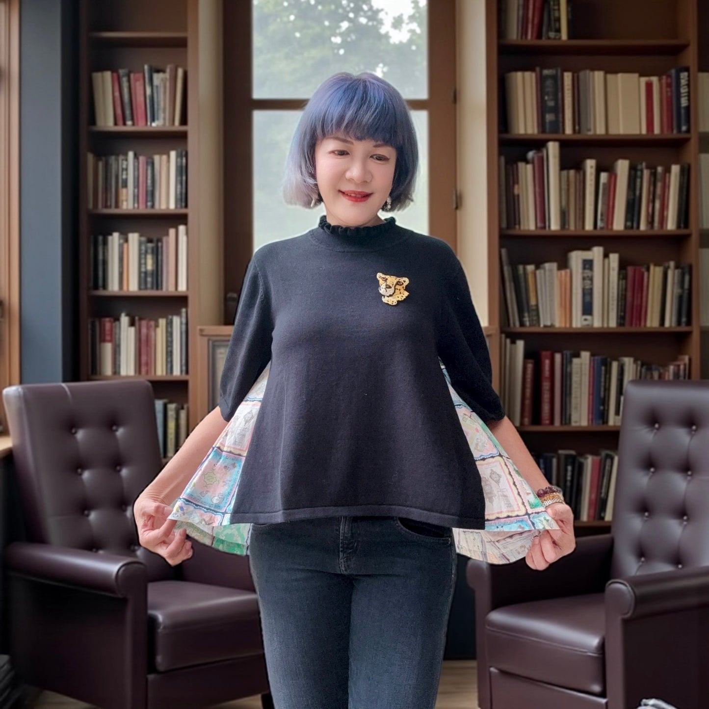 3D cutting knit + fabric top