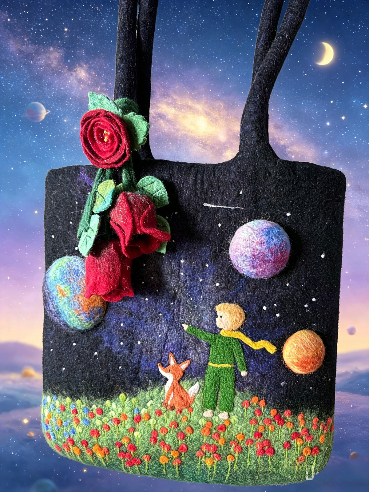 Le little prince handmade felt wool tote bag