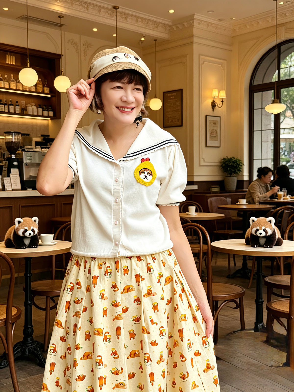 Cat embroidery sailor sweater / cardigan