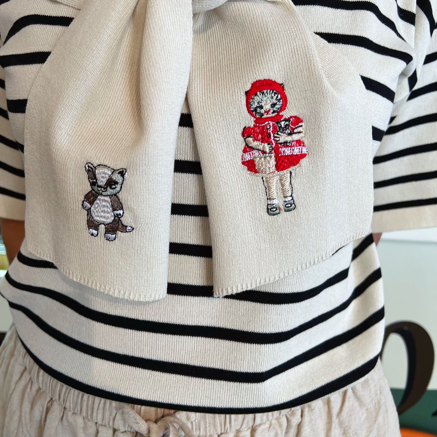 Sailor stripe and cat little red riding hood top