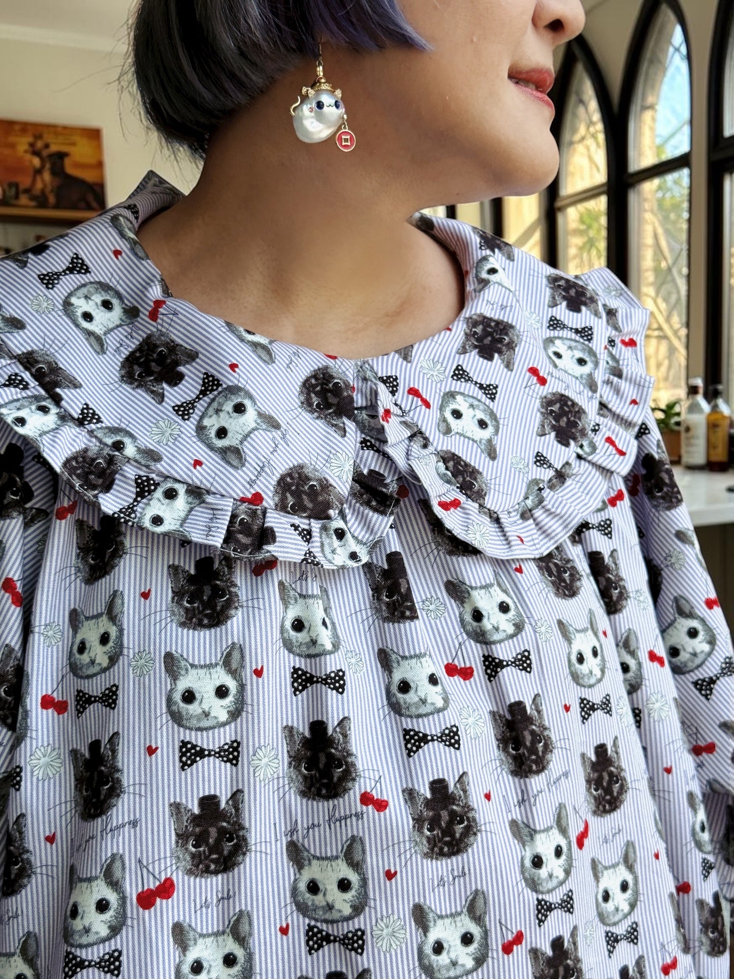 Purple gothic cat dolly neck top