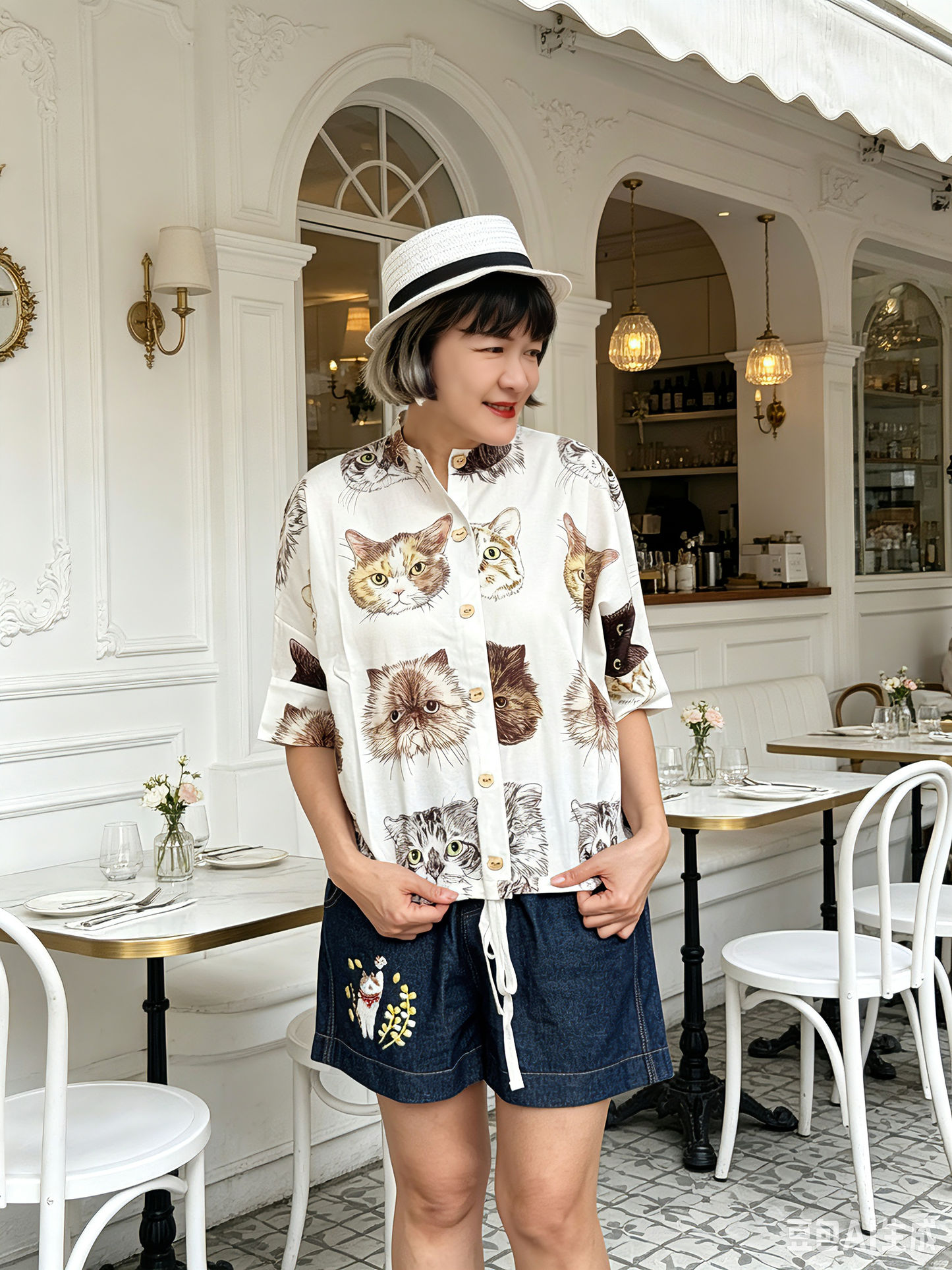 Happy cats pattern top/ shirt/ cardigan