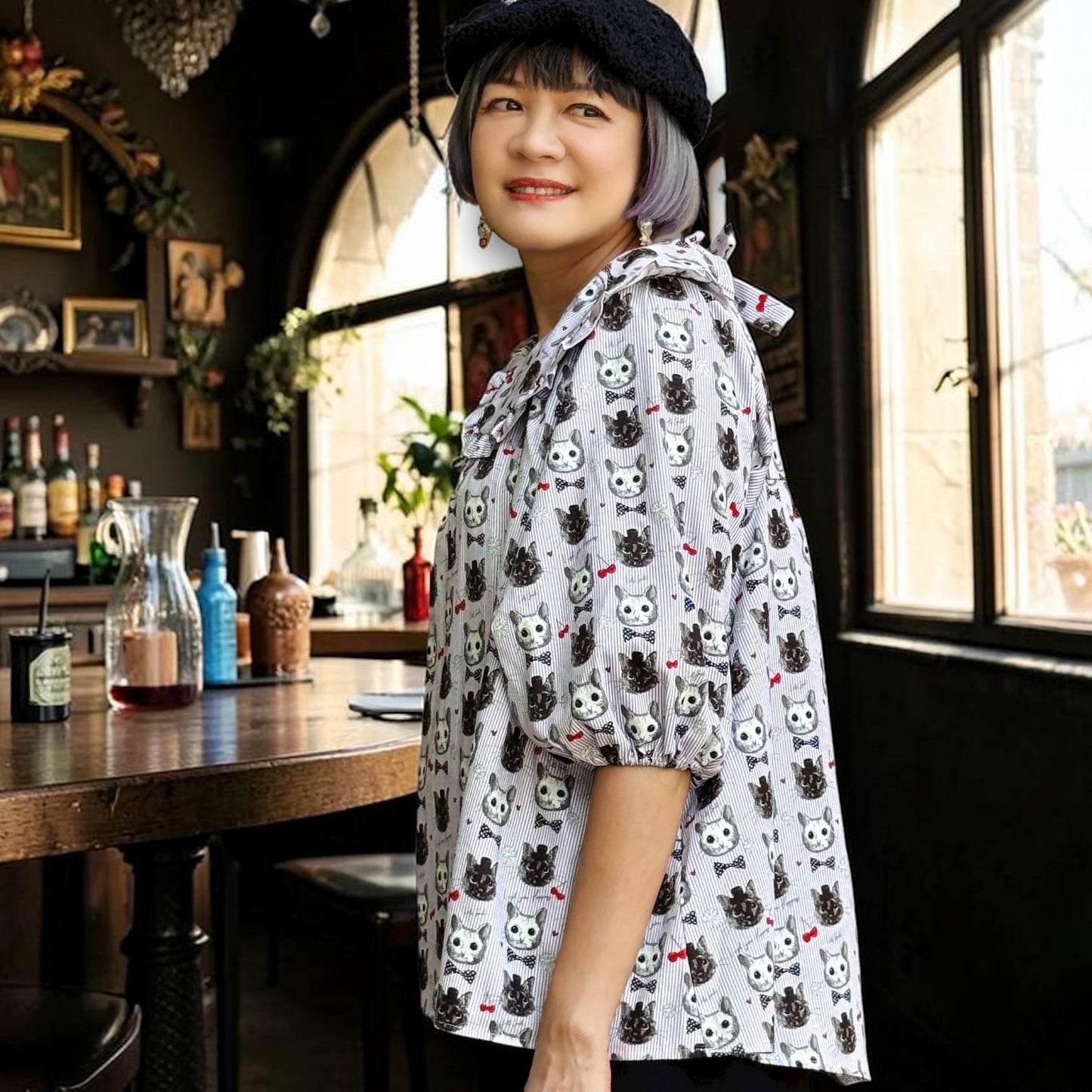 Purple gothic cat dolly neck top