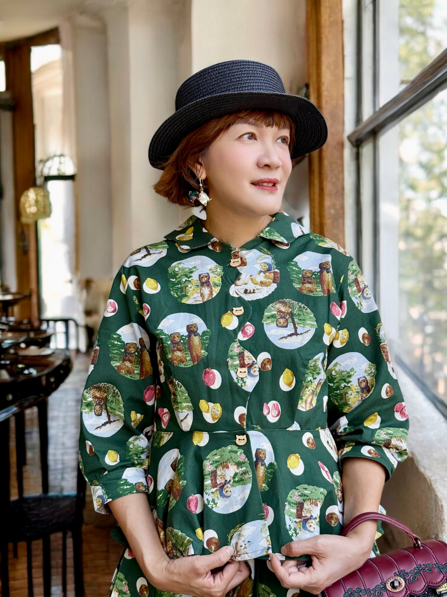 Picnic cats pattern shirt