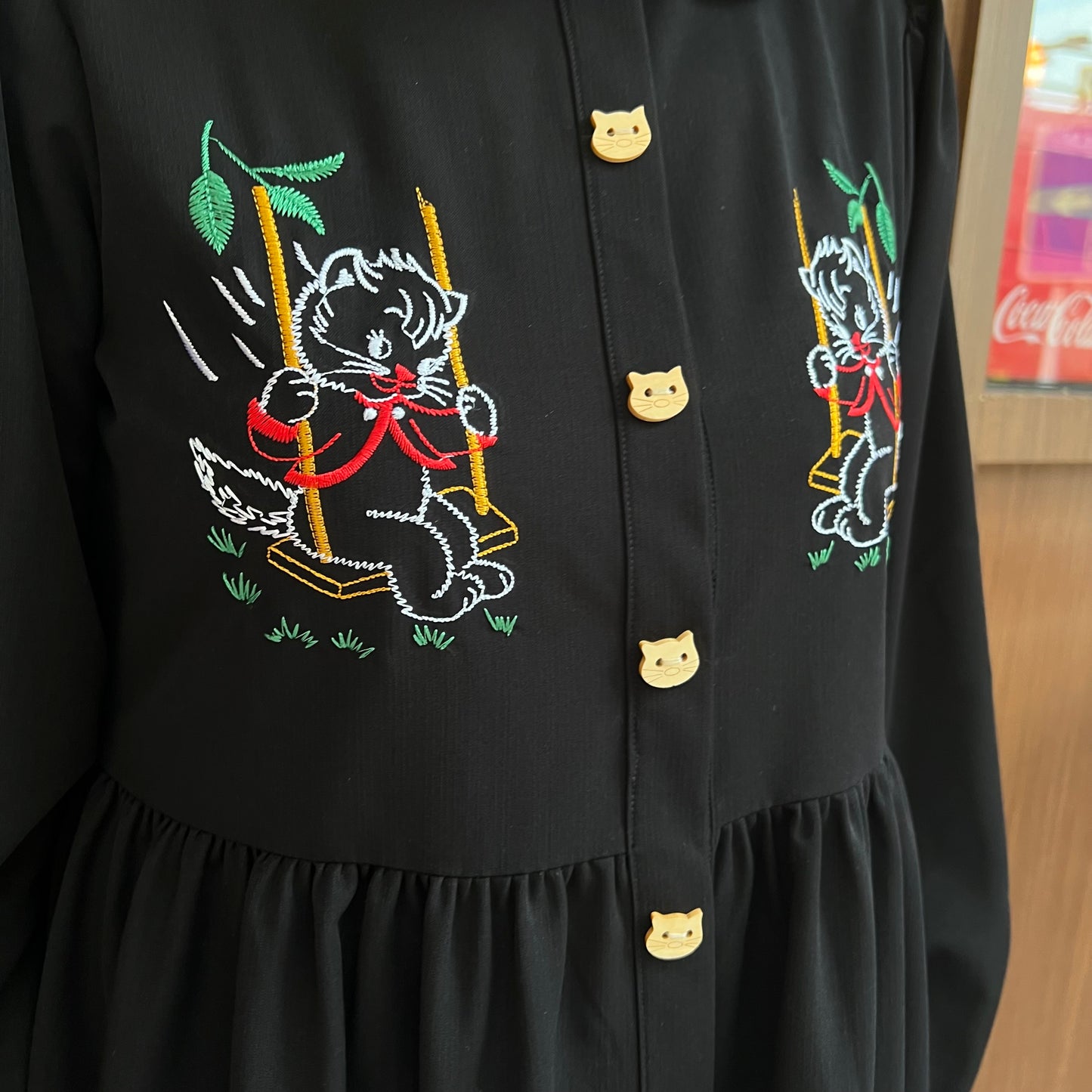 Swinging cats embroidery one piece