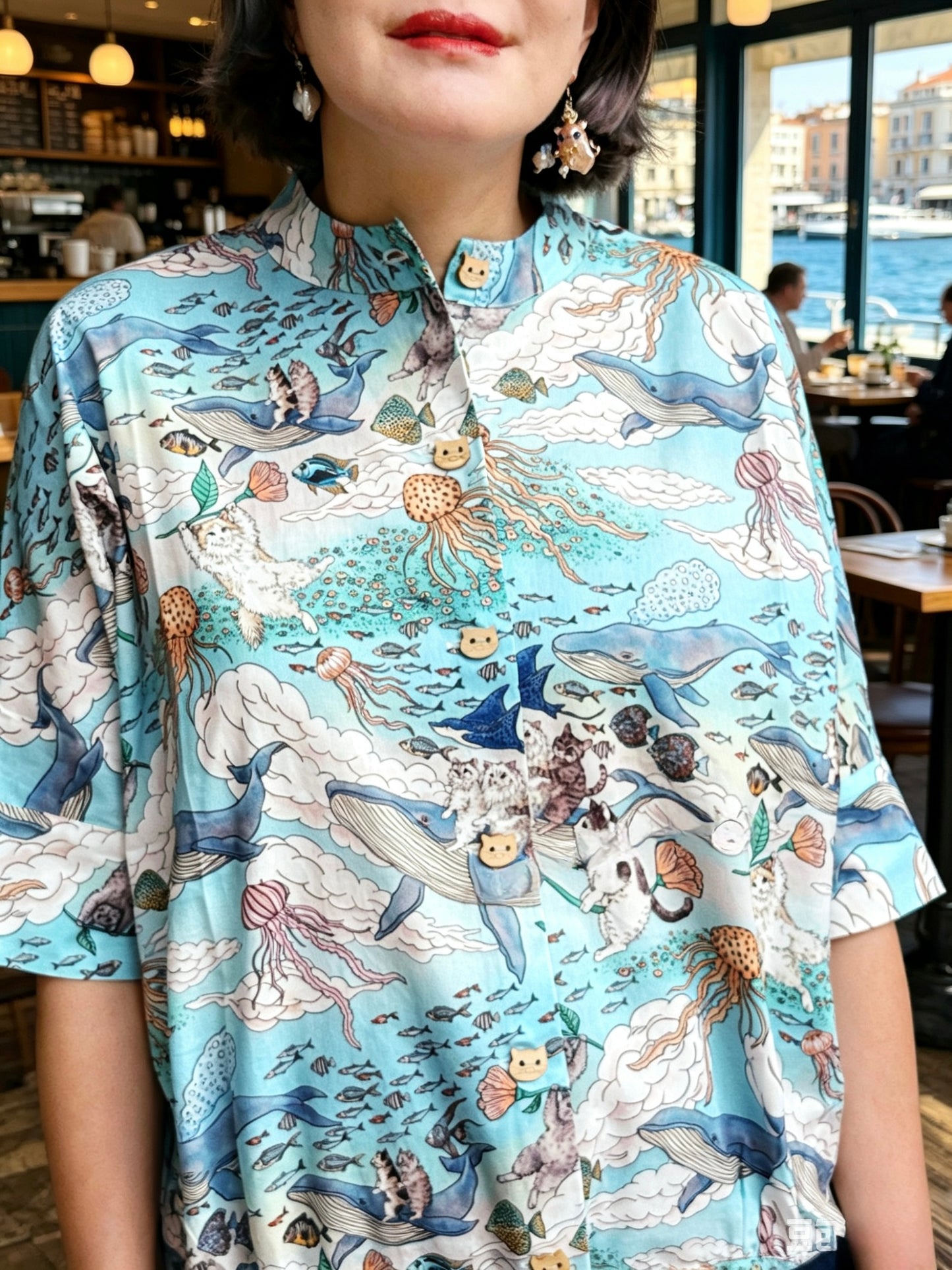 Cat in the ocean top/ shirt / cardigan