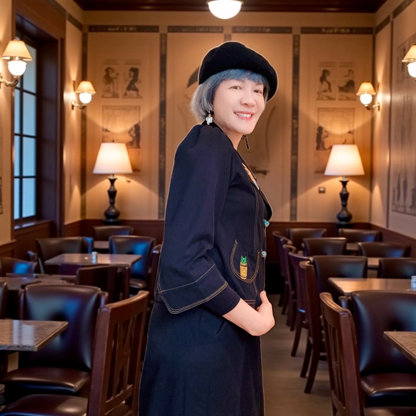 Egyptian cats embroidery denim jacket