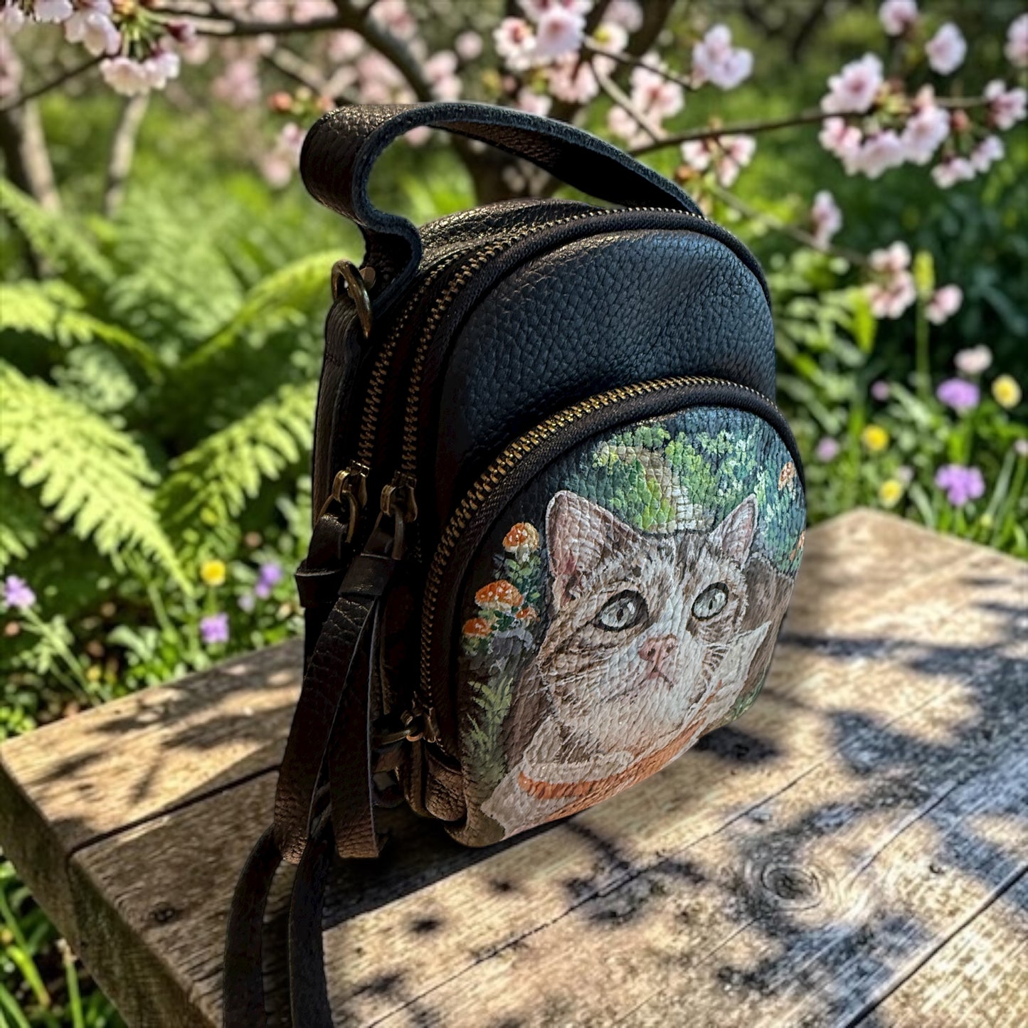 Cat painting leather bag