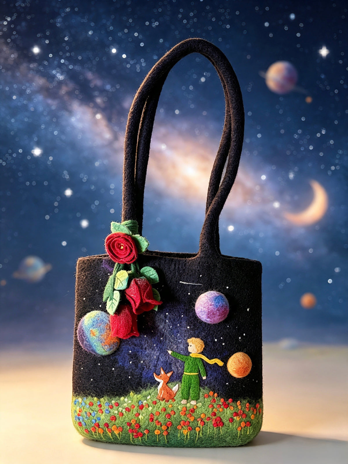 Le little prince handmade felt wool tote bag