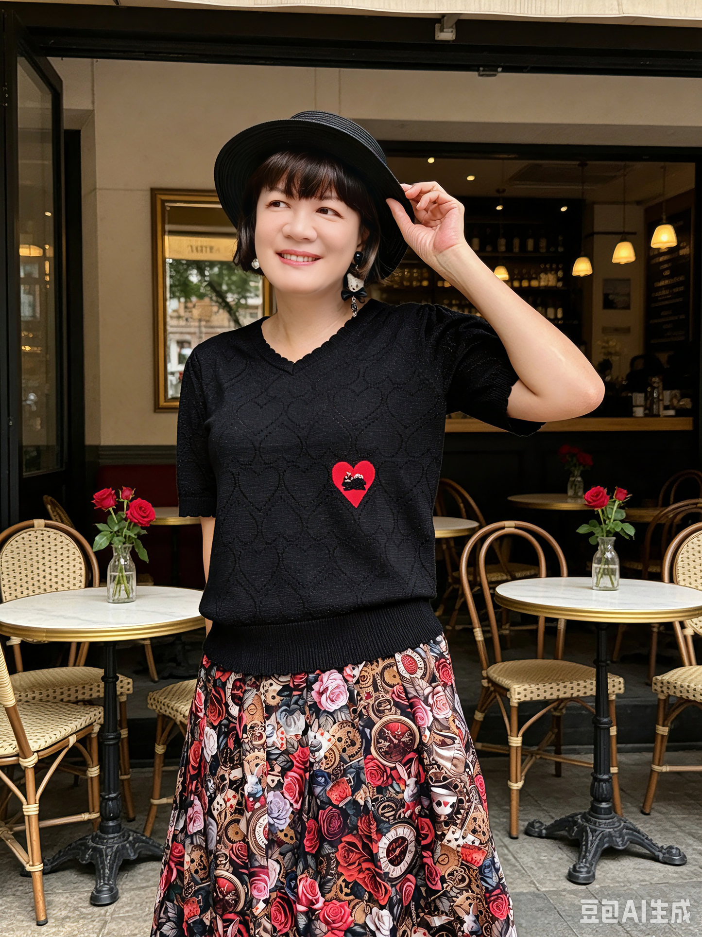 Cotton lurex pointelle cat embroidery sweater