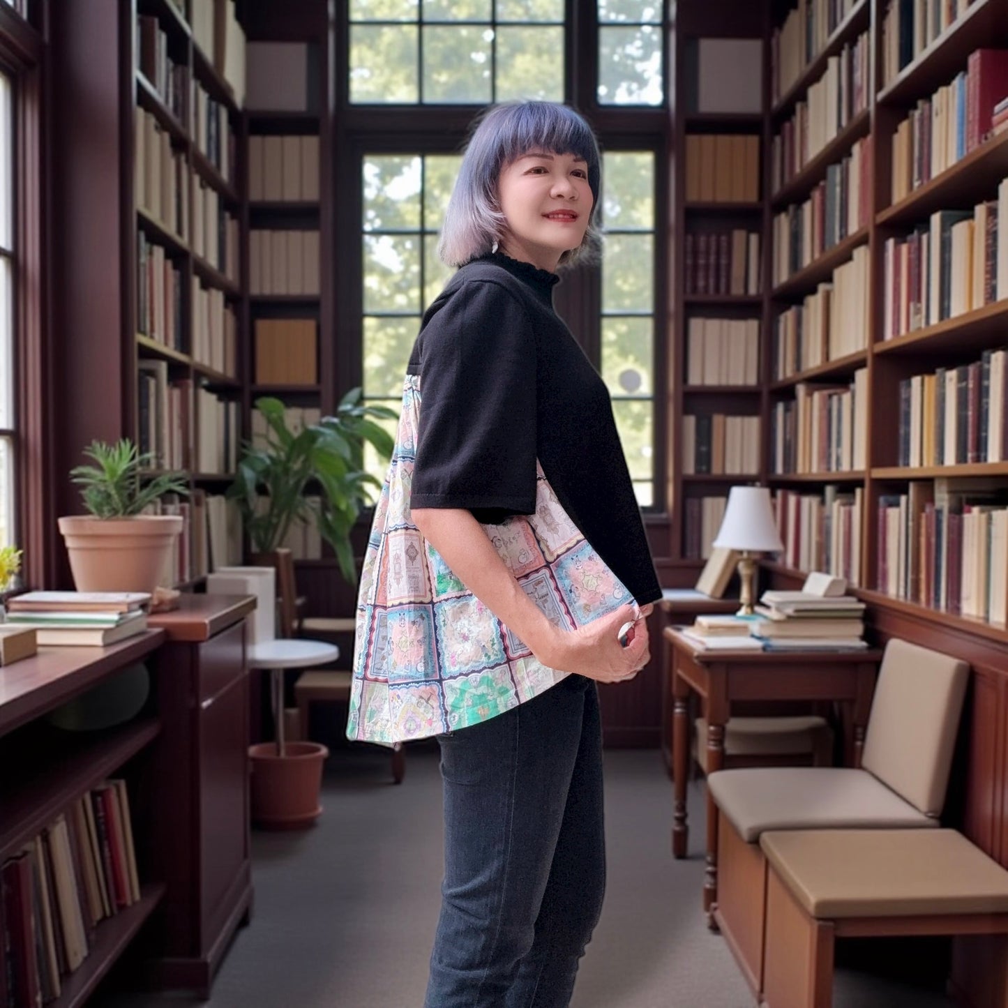 3D cutting knit + fabric top