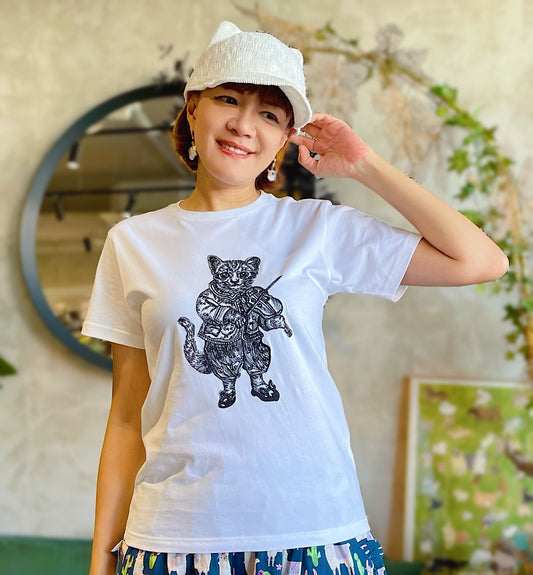 Violin Cat Embroidery T Shirt