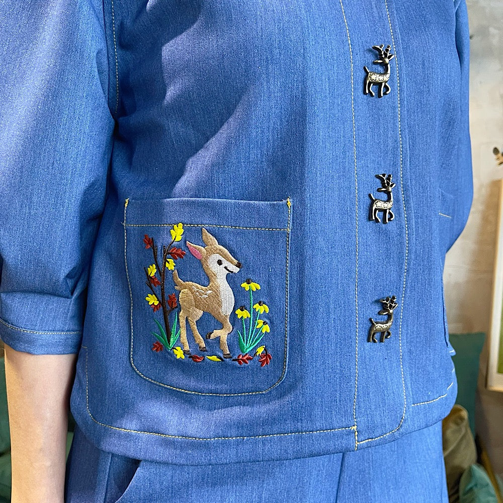 Deer Embroidery Denim Jacket