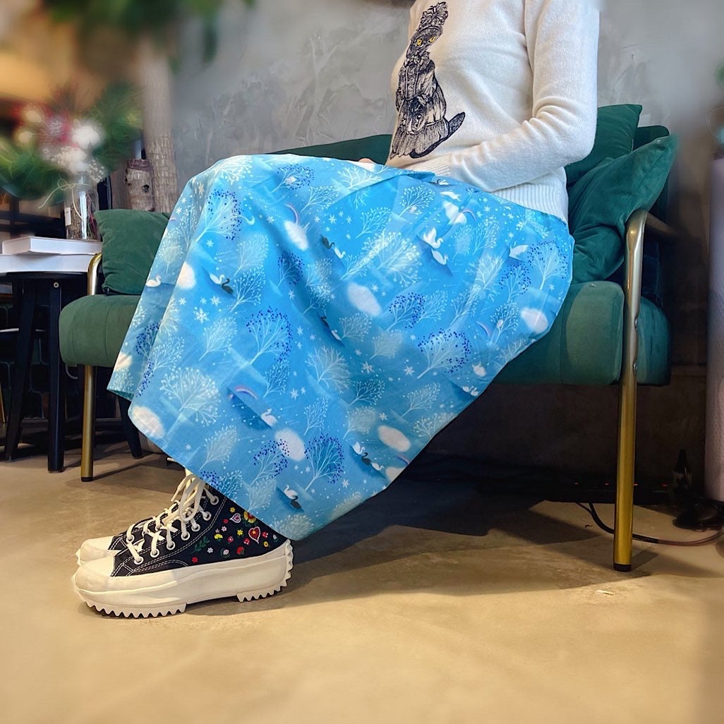 Dreamy Blue Swan Lake Midi Skirt