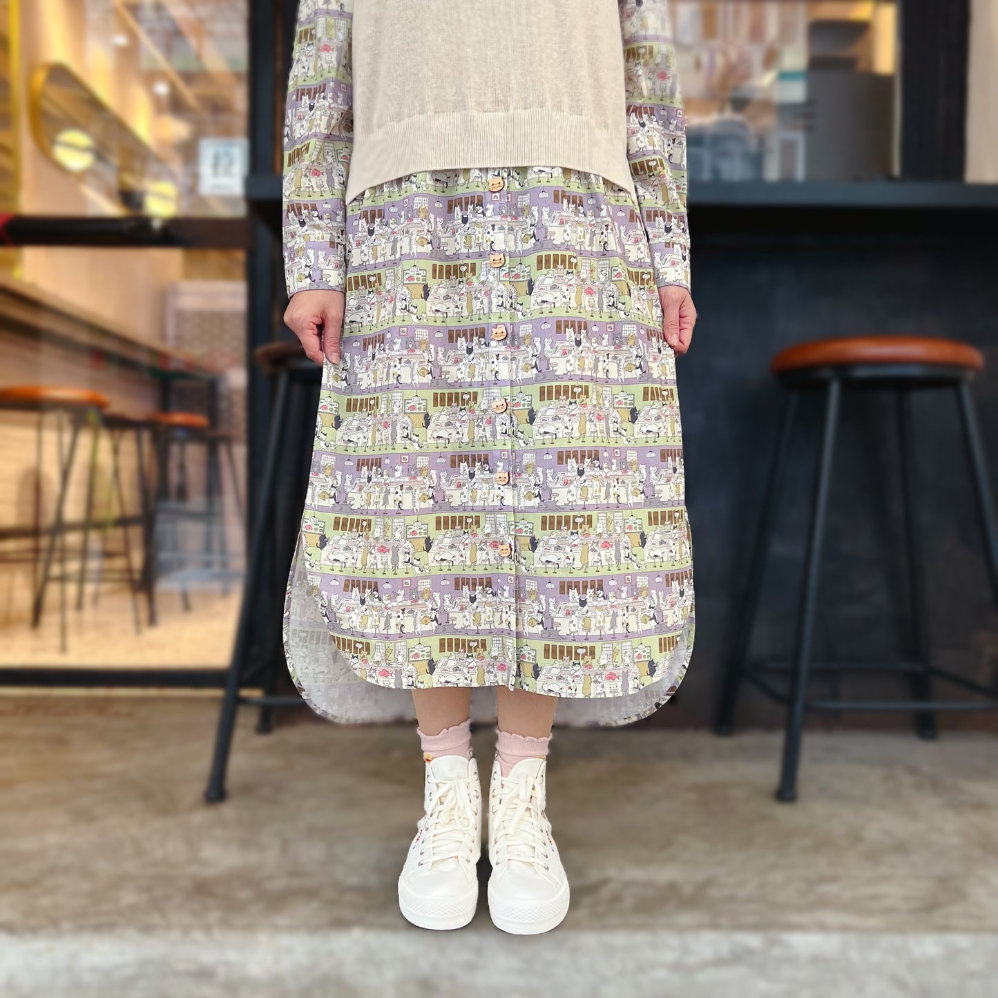 Sushi shop cat knit fabric dress