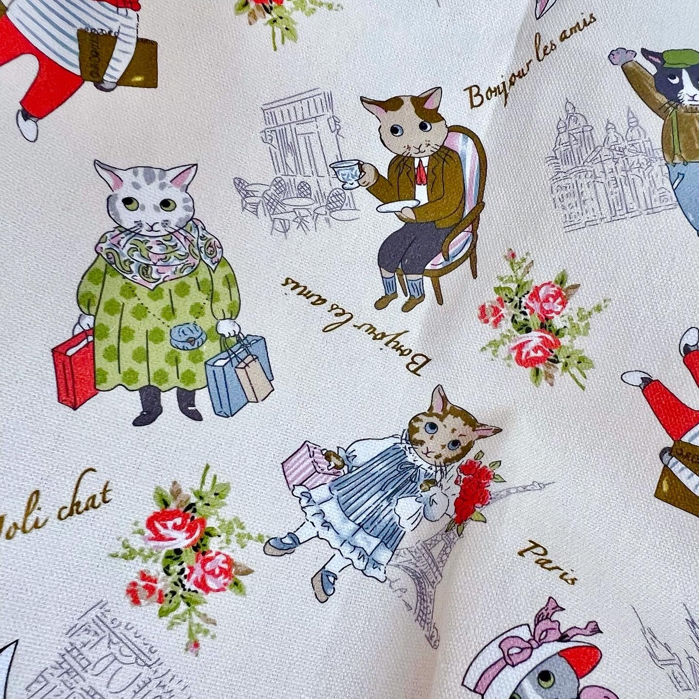 Paris cat Oxford fabric midi skirt